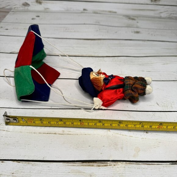 Vintage Small Ceramic & Cloth Clown Toy with Parachute Collectible Hanging Decor - Picture 9 of 9